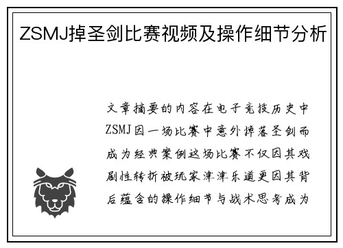 ZSMJ掉圣剑比赛视频及操作细节分析