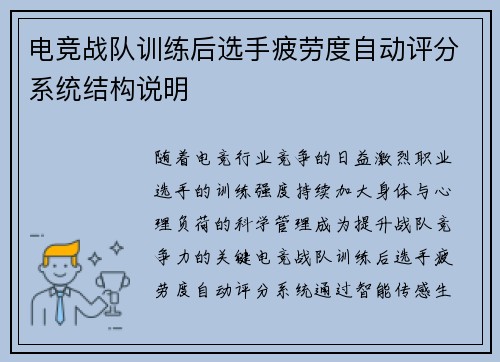 电竞战队训练后选手疲劳度自动评分系统结构说明